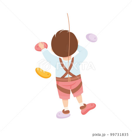 Little Boy Climbing Wall Crawling Up Equipped with Rope Gripping to Ledges Back View Vector Illustration Little Boy Climbing Wall Crawling Up Equipped with Rope Gripping to Ledges Back View Vector Illustration 99731835