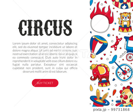 Circus show landing page template with with space for text. Carnival show, theater performance, festival event announcement web page vector 99731868