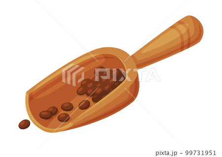 Scoop with cocoa beans sack. Chocolate dessert, sweets, drinks and pastry food ingredient cartoon vector illustration 99731951