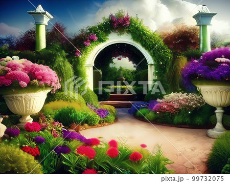 Enchanted garden A magical garden in summer.のイラスト素材 [99732075] - PIXTA