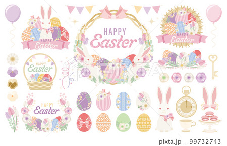 イースター|イースターエッグとうさぎと春花のフレーム・アイテムセット イースター|イースターエッグとうさぎと春花のフレーム・アイテムセット 99732743