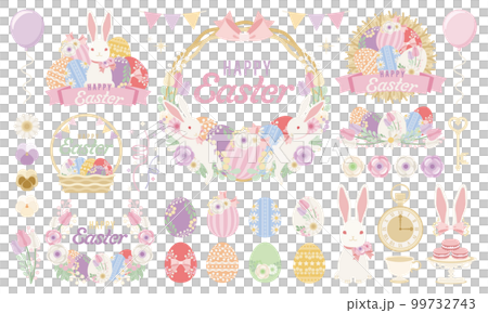 イースター|イースターエッグとうさぎと春花のフレーム・アイテムセット イースター|イースターエッグとうさぎと春花のフレーム・アイテムセット 99732743