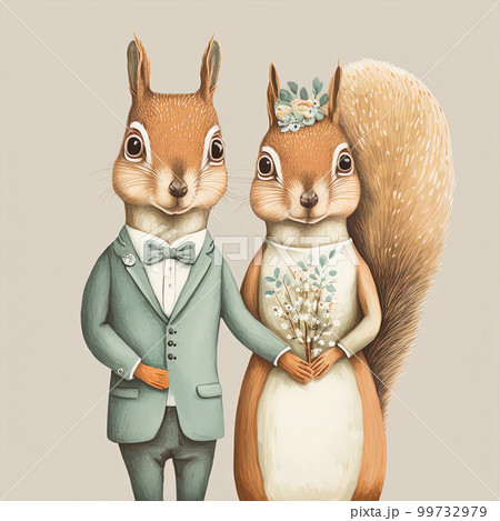 Squirrel bride and groom. Lovely weddingのイラスト素材