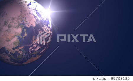 地球 日本 夜明け前 太陽 朝陽 ワイド 背景に星ナシ(3DCGイメージ) 地球 日本 夜明け前 太陽 朝陽 ワイド 背景に星ナシ(3DCGイメージ) 99733189