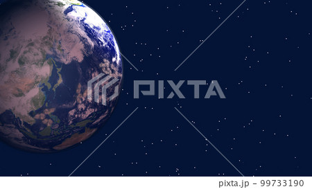 地球　日本　夜　ワイド　背景に星アリ(3DCGイメージ) 99733190