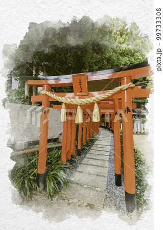 水彩画風　一言主神社　一言稲荷神社　奈良県御所市 99733308