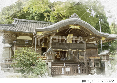 水彩画風　一言主神社　拝殿　奈良県御所市 99733372