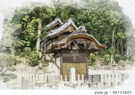 水彩画風　叡福寺　磯長墓　聖徳太子墓　大阪府南河内郡太子町 99733605