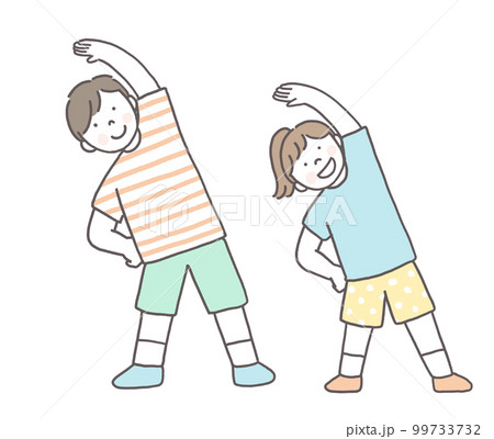 ストレッチをする男の子と女の子 99733732