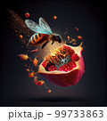 bee flying around a pomegranate illustration generative AI 99733863