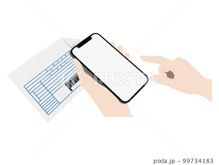 請求書にスマホをかざす手 99734183