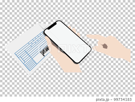 請求書にスマホをかざす手 99734183