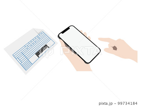 請求書にスマホをかざす手 99734184