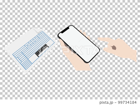 請求書にスマホをかざす手 99734184