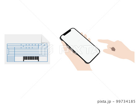 請求書にスマホをかざす手 99734185