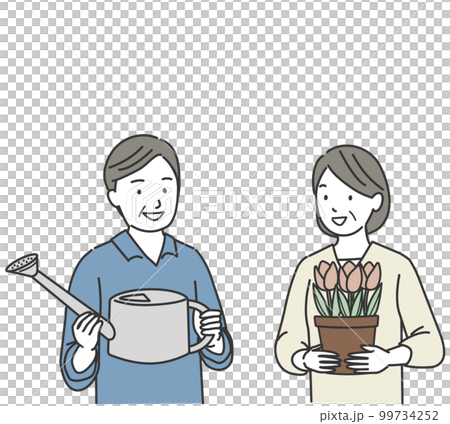 ガーデニングを楽しむ中高年のカップル ガーデニングを楽しむ中高年のカップル 99734252