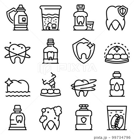 Tooth rinse icons set. Outline set of tooth rinse vector icons for web design isolated on white background 99734796