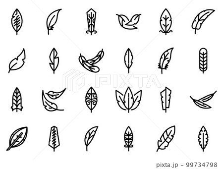 Feathers icons set. Outline set of feathers vector icons for web design isolated on white background 99734798