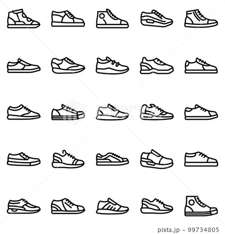 Sneakers icons set. Outline set of sneakers vector icons for web design isolated on white background 99734805