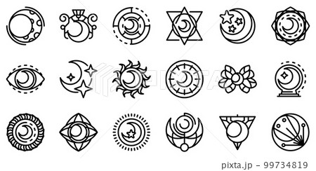 Moon icons set. Outline set of moon vector icons for web design isolated on white background 99734819