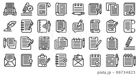 Writing icons set. Outline set of writing vector icons for web design isolated on white background 99734825