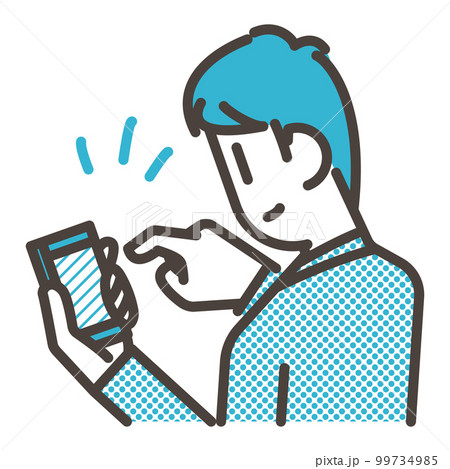 スマホ(スマートフォン)をタッチ操作する若い男性1人【人物ベクターイラスト素材】 スマホ(スマートフォン)をタッチ操作する若い男性1人【人物ベクターイラスト素材】 99734985