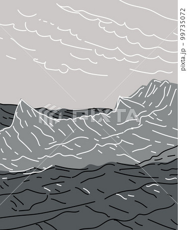 Death Valley National Park California-Nevada Border Monoline Line Art Grayscale Drawing 99735072