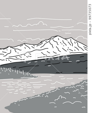 Denali National Park and Preserve or Mount McKinley Alaska Monoline Line Art Grayscale Drawing 99735073