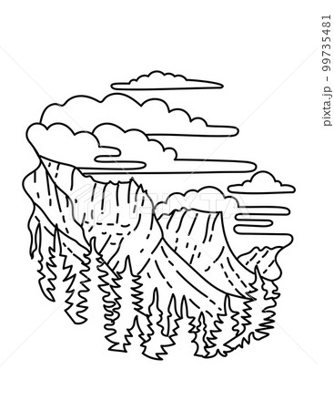 Glacier National Park in the Rocky Mountains in Montana Monoline Line Art Drawing 99735481