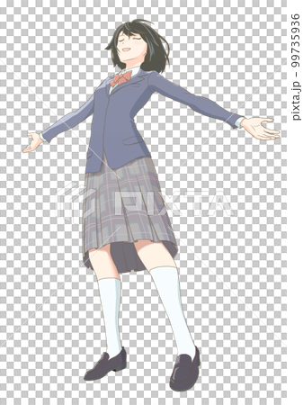 Single person _ Female student taking a deep breath Single person _ Female student taking a deep breath 99735936