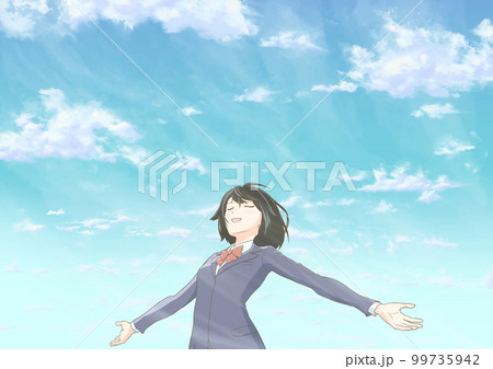 深呼吸する女子学生_青空の下 99735942
