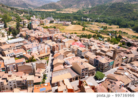 Aerial photo of city Puebla de Segur on day. Spain 99736966