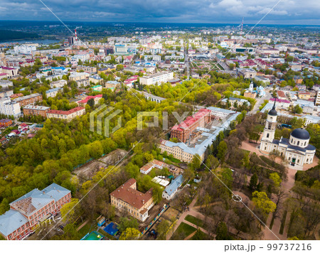 Aerial view of Kaluga with Trinity Cathedral 99737216