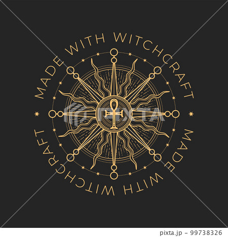 Occultism and witchcraft, magic icon. Egyptian ankh, sun or star astrology, esoteric vector circle icon or sign. Mason occult seal, tarot tattoo ritual symbol or occultism sacred emblem 99738326