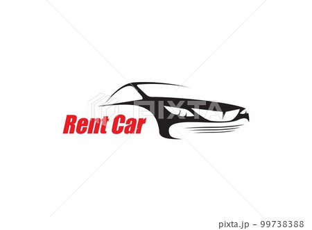 Car rent icon. Carsharing and automobile renting, driver hire service, company application vector symbol, graphic pictogram or icon with isolated luxury car, business class sedan auto silhouette 99738388