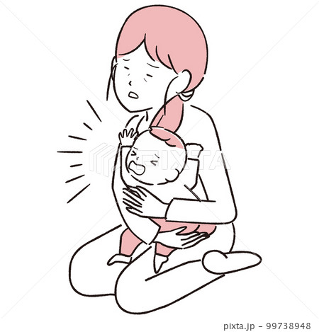 手描き1color  　泣きわめく赤ちゃんとお疲れママ 99738948