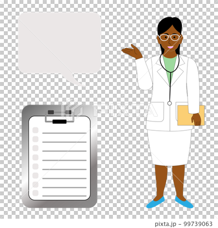 Young black female doctor giving advice, veterinarian, white background, checklist 99739063