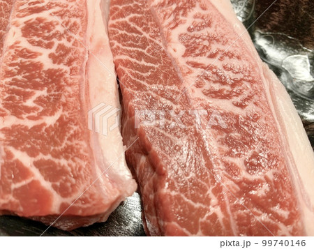 食品トレーに入った国産牛ミスジ  ステーキ用 写真素材 食品トレーに入った国産牛ミスジ  ステーキ用 写真素材 99740146