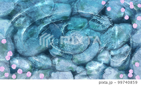 桜の花びらが浮く水面のイラスト素材 桜の花びらが浮く水面のイラスト素材 99740859