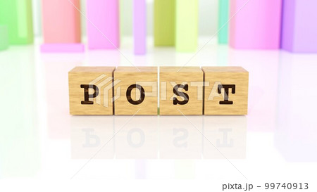 POSTの文字が印字された木製ブロック 99740913