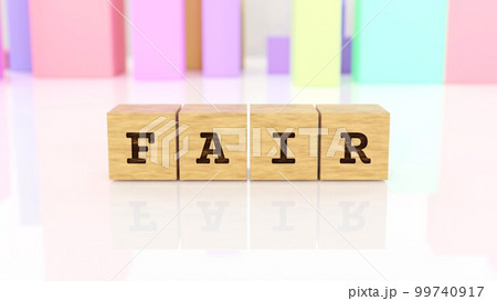 FAIRの文字が印字された木製ブロック FAIRの文字が印字された木製ブロック 99740917