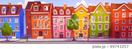 Cartoon scandinavian street with building and road 99741057