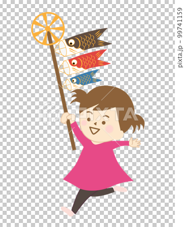 A girl running happily with a carp streamer A girl running happily with a carp streamer 99741159