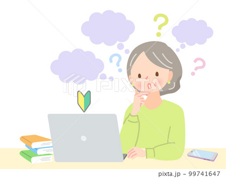 パソコン初心者のシニア女性のイラスト素材 99741647