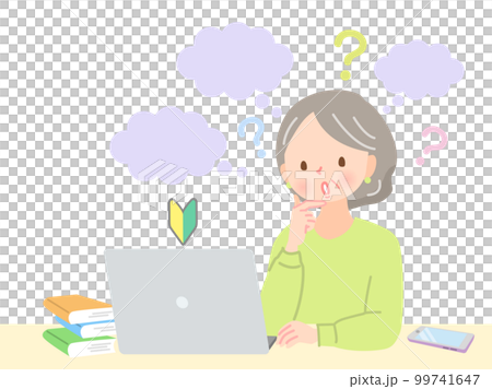 パソコン初心者のシニア女性のイラスト素材 99741647