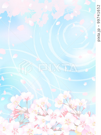 桜の枝と幻想的な水面　光、水紋 99741652