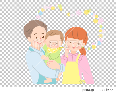 爸爸抱著嬰兒和微笑的媽媽 99741672