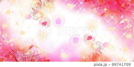 少女漫画キラキラ輝く星々とピンクの薔薇と花びらが舞うペン画カラーイラスト 99741709