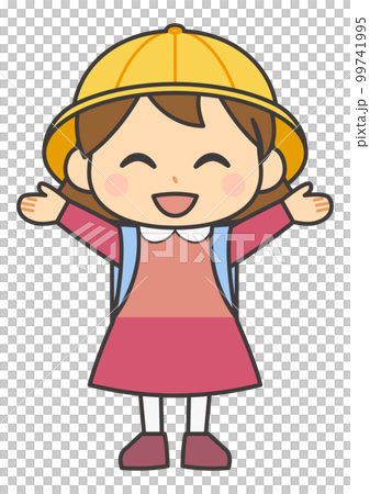 両手を挙げる小学校低学年の女の子1(輪郭線あり) 両手を挙げる小学校低学年の女の子1(輪郭線あり) 99741995