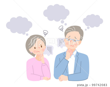 考える、困った表情のシニア男女のイラスト素材 考える、困った表情のシニア男女のイラスト素材 99742083